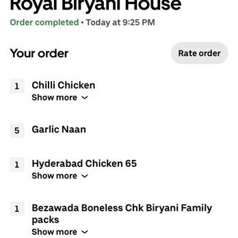 Royal Biryani House - The receipt for the order - Indian Near Me - Bothell, Washington Royal Biryani House - The receipt for the order - Indian Near Me - Bothell, Washington