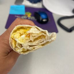 Supposed to be bacon, egg, potatoes breakfast burrito