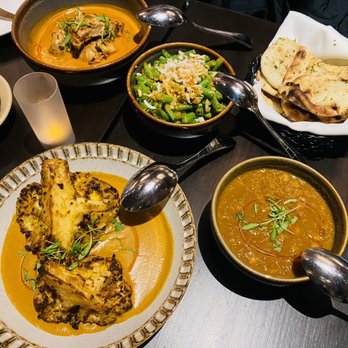 ROOP Chicago Innovative Indian Restaurant & Cocktail Bar - Tandoori Cauliflower Plate, Butter Chicken Plate, Chickpea Curry, Fresh Ginger, Naan Garlic, Green Beans Foogath - Indian Near Me - Chicago, Illinois ROOP Chicago Innovative Indian Restaurant & Cocktail Bar - Tandoori Cauliflower Plate, Butter Chicken Plate, Chickpea Curry, Fresh Ginger, Naan Garlic, Green Beans Foogath - Indian Near Me - Chicago, Illinois