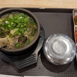 Galbi tang with rice & ban chans. The broth had so much more flavor depth. Meat was so tender