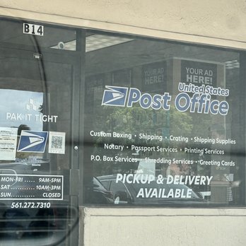 US Post Office - Front door - Shipping Centers Near Me - Delray Beach, Florida