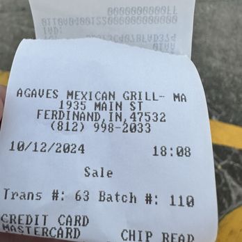 Agaves Mexican Grill - Receipt - Mexican Near Me - Ferdinand, Indiana