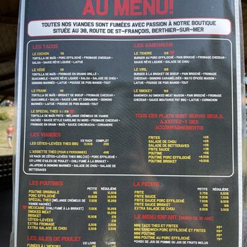 THEO BBQ - Menu - Bars Near Me - Berthier-sur-Mer, Quebec THEO BBQ - Menu - Bars Near Me - Berthier-sur-Mer, Quebec