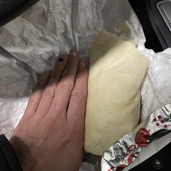 Sonic Drive-In - This is the burrito. Mind you I'm a 5 foot tall girl who's 115 lbs. this wouldn't feed my child. - Burgers Near Me - Canon City, Colorado Sonic Drive-In - This is the burrito. Mind you I'm a 5 foot tall girl who's 115 lbs. this wouldn't feed my child. - Burgers Near Me - Canon City, Colorado