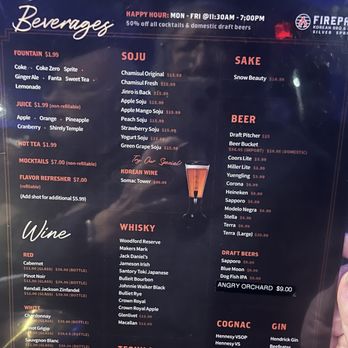 FIREPAN Korean BBQ - Beverage menu - Korean Near Me - Falls Church, Virginia