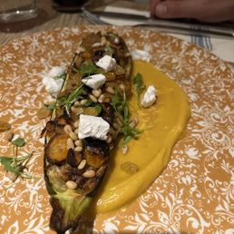 Squash entree with wild rice and veggies. Squash entree with wild rice and veggies.