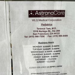 AstranaCare - Noriega - Business hours as of 9/2026