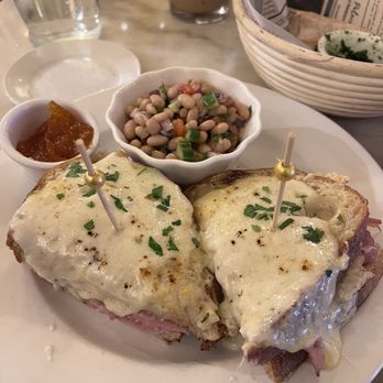 Arcadia Farms Cafe - Croque Monsieur w/ Apricot Jam on side + White Bean Salad - New American Near Me - Scottsdale, Arizona Arcadia Farms Cafe - Croque Monsieur w/ Apricot Jam on side + White Bean Salad - New American Near Me - Scottsdale, Arizona