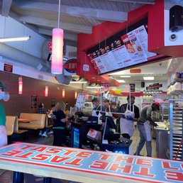the inside of a fast food restaurant