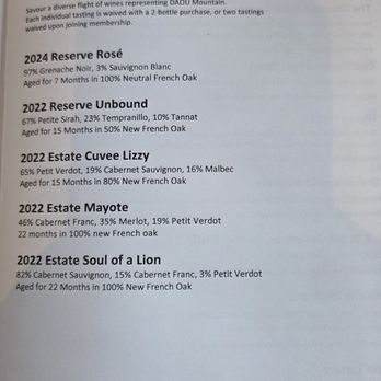 DAOU Vineyards - Wine tasting menu - Wineries Near Me - Paso Robles, California