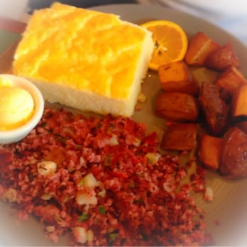 Blue Dolphin Cafe - Corned Beef Hash, cornbread, and home fries - Breakfast & Brunch Near Me - Sarasota, Florida