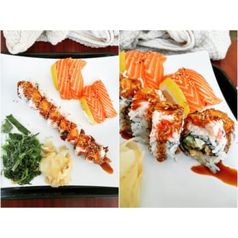 ROLL roll Roll - King caterpillar and salmon sushi - Sushi Bars Near Me - Los Angeles, California ROLL roll Roll - King caterpillar and salmon sushi - Sushi Bars Near Me - Los Angeles, California