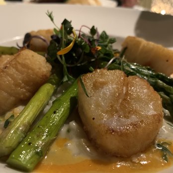 Chez Loma - Scallops with risotto and asparagus. - French Near Me - Coronado, California