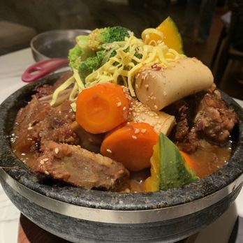 Kunjip - Galbi Jjim - Beef Short Ribs with House Special Sauce, Sweet Pumpkin, Carrot, Broccoli, Rice Cake, Sesame Seeds, Sesame Oil, and Sliced Egg - Korean Near Me - Santa Clara, California