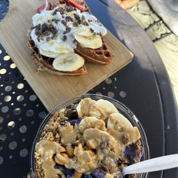 PB + B acai bowl and Protein Waffle PB + B acai bowl and Protein Waffle
