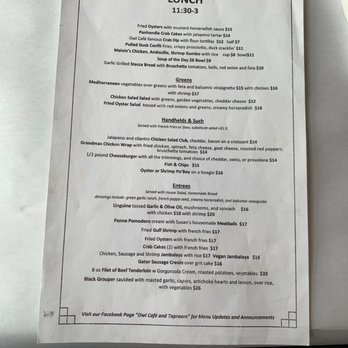 Owl Cafe - Lunch menu - Bars Near Me - Apalachicola, Florida Owl Cafe - Lunch menu - Bars Near Me - Apalachicola, Florida
