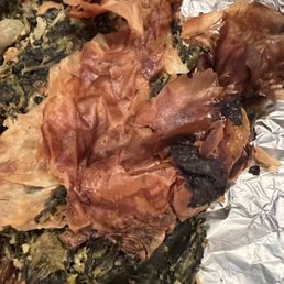 Burnt Spanakopita, 54 dollars went to garbage can Burnt Spanakopita, 54 dollars went to garbage can