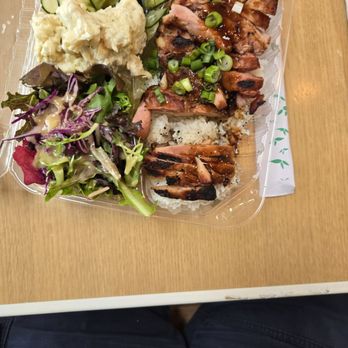 Ali'i Hawaiian Grill - Huli chicken on a bed of rice with cucumber salad, macaroni salad and green salad. Huli chicken was delicious and moist. - Hawaiian Near Me - Manhattan Beach, California Ali'i Hawaiian Grill - Huli chicken on a bed of rice with cucumber salad, macaroni salad and green salad. Huli chicken was delicious and moist. - Hawaiian Near Me - Manhattan Beach, California
