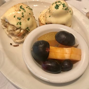 Old Ebbitt Grill - Crab Benedict. The Hollandaise was perfect, as were the poached eggs. Crab cakes weren't overly spiced so went well! Ripe and fresh fruit. - Bars Near Me - Washington, DC, District of Columbia Old Ebbitt Grill - Crab Benedict. The Hollandaise was perfect, as were the poached eggs. Crab cakes weren't overly spiced so went well! Ripe and fresh fruit. - Bars Near Me - Washington, DC, District of Columbia