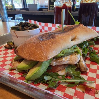 River's End - Grilled chicken sandwich. So fresh. So good. Brussels in the back. - Pubs Near Me - Santa Clarita, California River's End - Grilled chicken sandwich. So fresh. So good. Brussels in the back. - Pubs Near Me - Santa Clarita, California