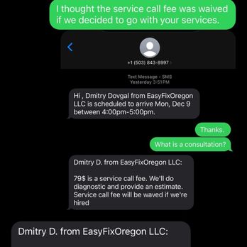 EasyFixOregon - Here is the entirety of our conversation. You be the judge. - Appliances & Repair Near Me - Troutdale, Oregon