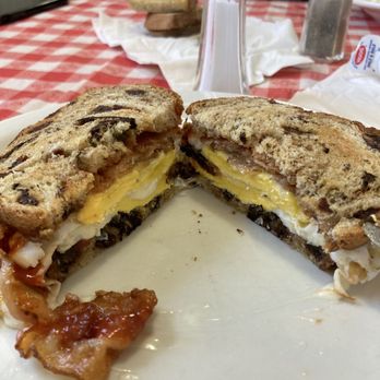 Kozy Kitchen - Two eggs and bacon sandwich on raisin toast - Breakfast & Brunch Near Me - Attleboro, Massachusetts