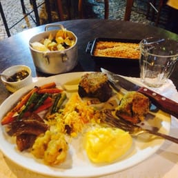 Filet mignon with rotating side dishes. Try all! Delicious!
