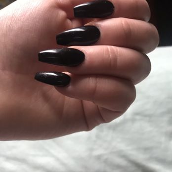 Cherry Nails - Coffin shaped acrylics with gel polish - Nail Salons Near Me - Gardner, Massachusetts