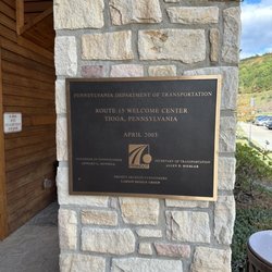 Pennsylvania Welcome Center -Tioga - Side plaque on Welcome Center pillar