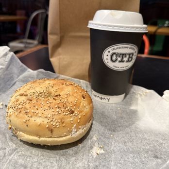 Collegetown Bagels - Bagel with Honey Walnut Cream Cheese, Latte - Bagels Near Me - Ithaca, New York