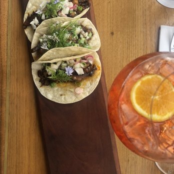 Satellite - Aperol Spritzer ( a bit too much cardamom/ cinnamon ? Something in there) and Vegan tacos so good! - Wine Bars Near Me - Santa Barbara, California