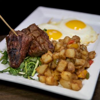 Midland Brew House - steak, potatoes, and eggs on a plate - Sports Bars Near Me - Saddle Brook, New Jersey Midland Brew House - steak, potatoes, and eggs on a plate - Sports Bars Near Me - Saddle Brook, New Jersey