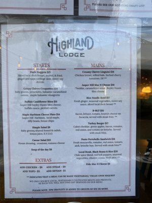 Menu photo 1 Highland Lodge Greensboro, VT Menu photo 1 Highland Lodge Greensboro, VT