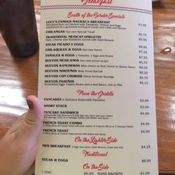 Lucy's Cafe North - The back of the menu which has breakfast items - Mexican Near Me - El Paso, Texas Lucy's Cafe North - The back of the menu which has breakfast items - Mexican Near Me - El Paso, Texas