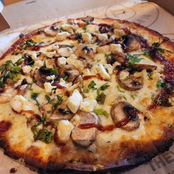 Pieology Pizzeria - Cauliflower crust with garlic butter sauce topped with mushrooms, chicken, cheese, and cilantro with light bbq sauce. Delish! - Pizza Near Me - Aiea, Hawaii Pieology Pizzeria - Cauliflower crust with garlic butter sauce topped with mushrooms, chicken, cheese, and cilantro with light bbq sauce. Delish! - Pizza Near Me - Aiea, Hawaii