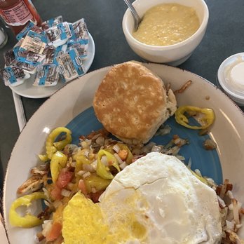Cafe Strudel - Hangover Hashbrowns with a side of grits and a biscuit. - New American Near Me - West Columbia, South Carolina Cafe Strudel - Hangover Hashbrowns with a side of grits and a biscuit. - New American Near Me - West Columbia, South Carolina