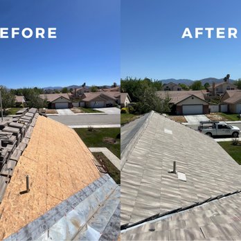 Colin Roofing - Checkout this before and after for a Tile Reroof. Call us today to schedule your free in-person estimate! - Roofing Near Me - Palmdale, California Colin Roofing - Checkout this before and after for a Tile Reroof. Call us today to schedule your free in-person estimate! - Roofing Near Me - Palmdale, California