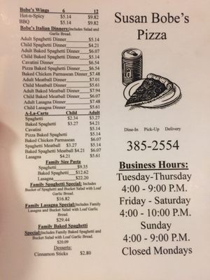 Menu photo 3 Susan Bobe's Pizza Princeton, IN Menu photo 3 Susan Bobe's Pizza Princeton, IN