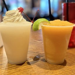 "Lime Shackaiquiri" (Cruz aged light rum) and "Peach Shackarita" (Sauza gold tequila)