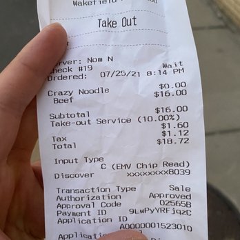 Phuket Thai Restaurant - Very thirsty for money. I got charged 10% to go service fee. SMH - Thai Near Me - Wakefield, Massachusetts