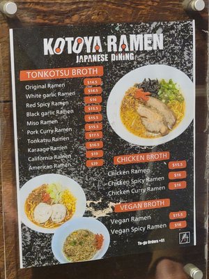 Menu photo 1 Kotoya Ramen Los Angeles, CA Menu photo 1 Kotoya Ramen Los Angeles, CA