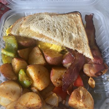 Hollywood Beach Cafe - Full breakfast with scrambled eggs, sausage, sour dough toast and breakfast potatoes. - Breakfast & Brunch Near Me - Oxnard, California