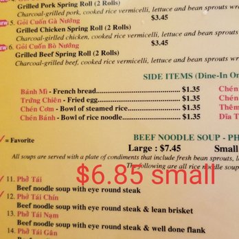 Pho Saigon - Menu. good prices- $6.85 small pho, $7.45 large pho. Cha gio (egg roll) is decent - Vietnamese Near Me - Katy, Texas