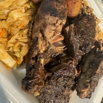 Caribbean Kitchen - Large jerk chicken dinner  Jerk chicken, cabbage, peas and rice & plantains - Caribbean Near Me - Fort Worth, Texas