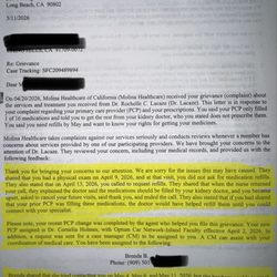 Friends of Family Health Center - Molina Healthcare response letter for my grievance filed against Dr. Lacaze.