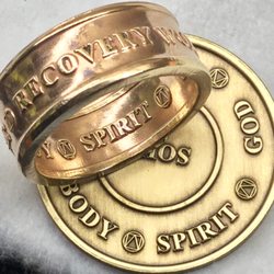 All Recovery Rings - Recovery Works! Recovery Ring; Handcrafted from a Sobriety Medallion; Made to Order by Christopher Lee Falck a Person In Long Term Recovery