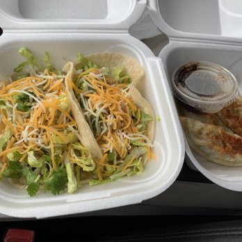 Tacowa - Korean tacos. Meat and shell were delicious . Dumplings on the right - Korean Near Me - Boca Raton, Florida Tacowa - Korean tacos. Meat and shell were delicious . Dumplings on the right - Korean Near Me - Boca Raton, Florida