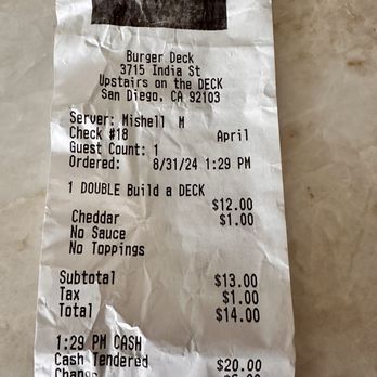 Burger Deck - Receipt - Burgers Near Me - San Diego, California Burger Deck - Receipt - Burgers Near Me - San Diego, California
