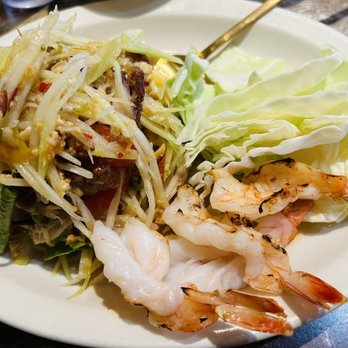 Golden Spoon - Papaya salad with pork belly w/side of shrimp - Thai Near Me - Manteca, California