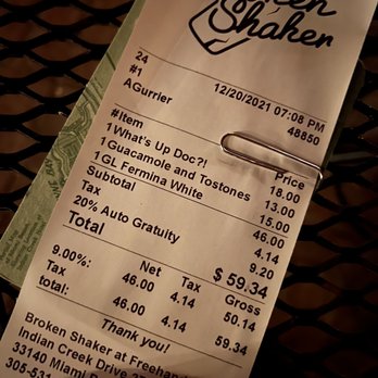 Broken Shaker - The bill - Cocktail Bars Near Me - Miami Beach, Florida Broken Shaker - The bill - Cocktail Bars Near Me - Miami Beach, Florida